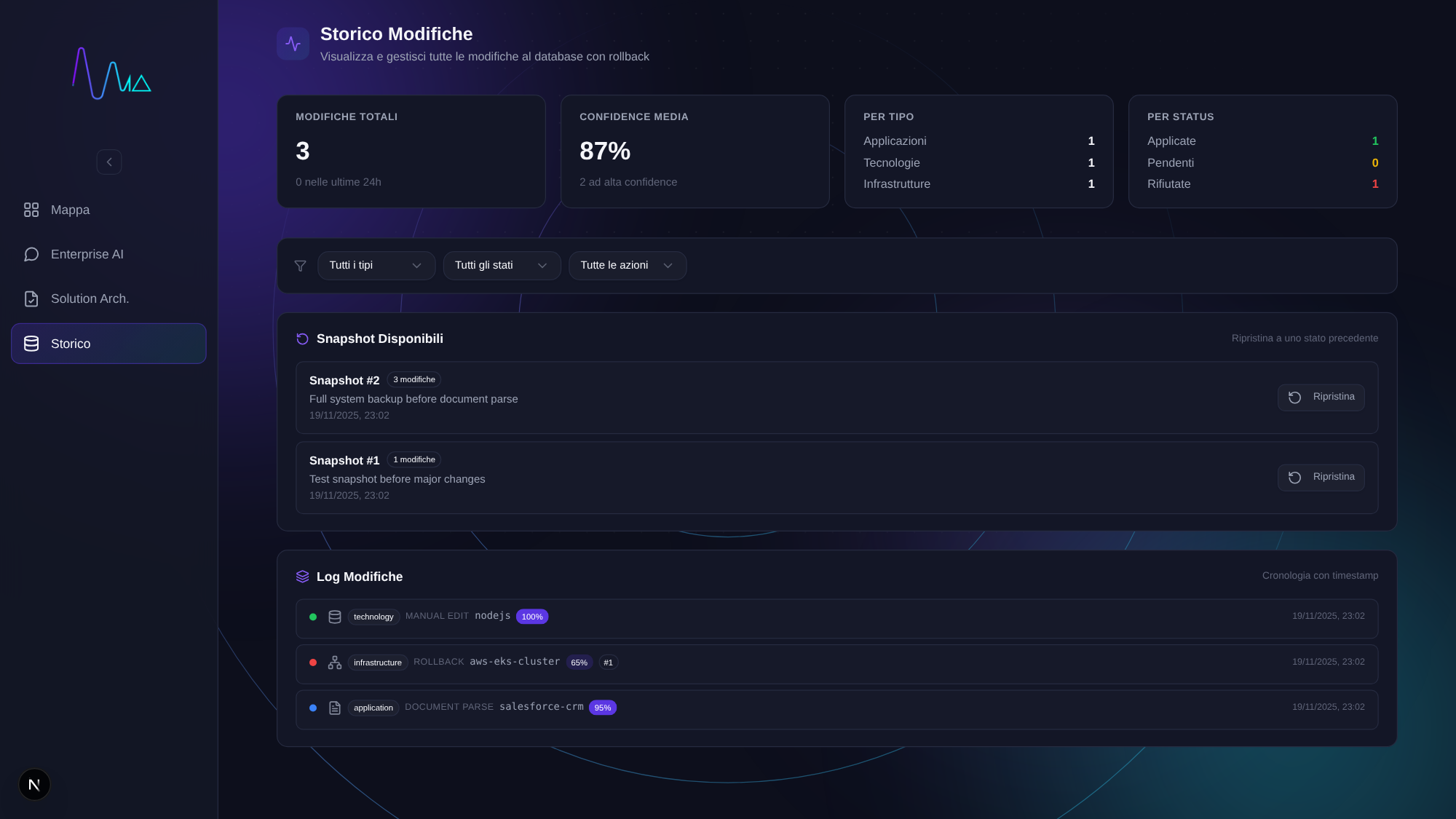 ARKimede Storico Modifiche - changelog con snapshot e rollback